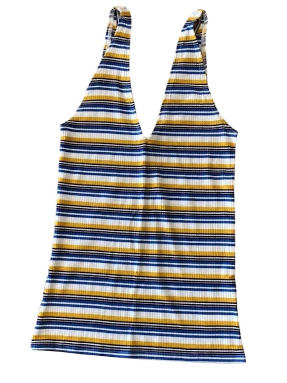 NWOT Express One Eleven Ribbed Striped Top in Blue, Yellow & White